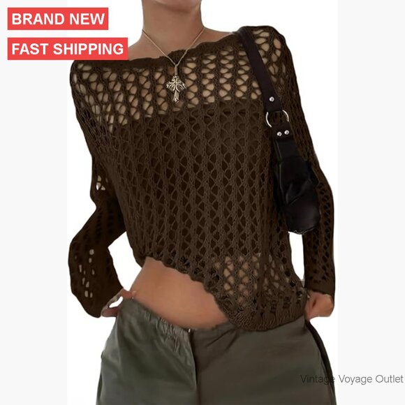 Off Shoulder Loose Knit Summer Sweater Coverup Long Sleeve Acrylic